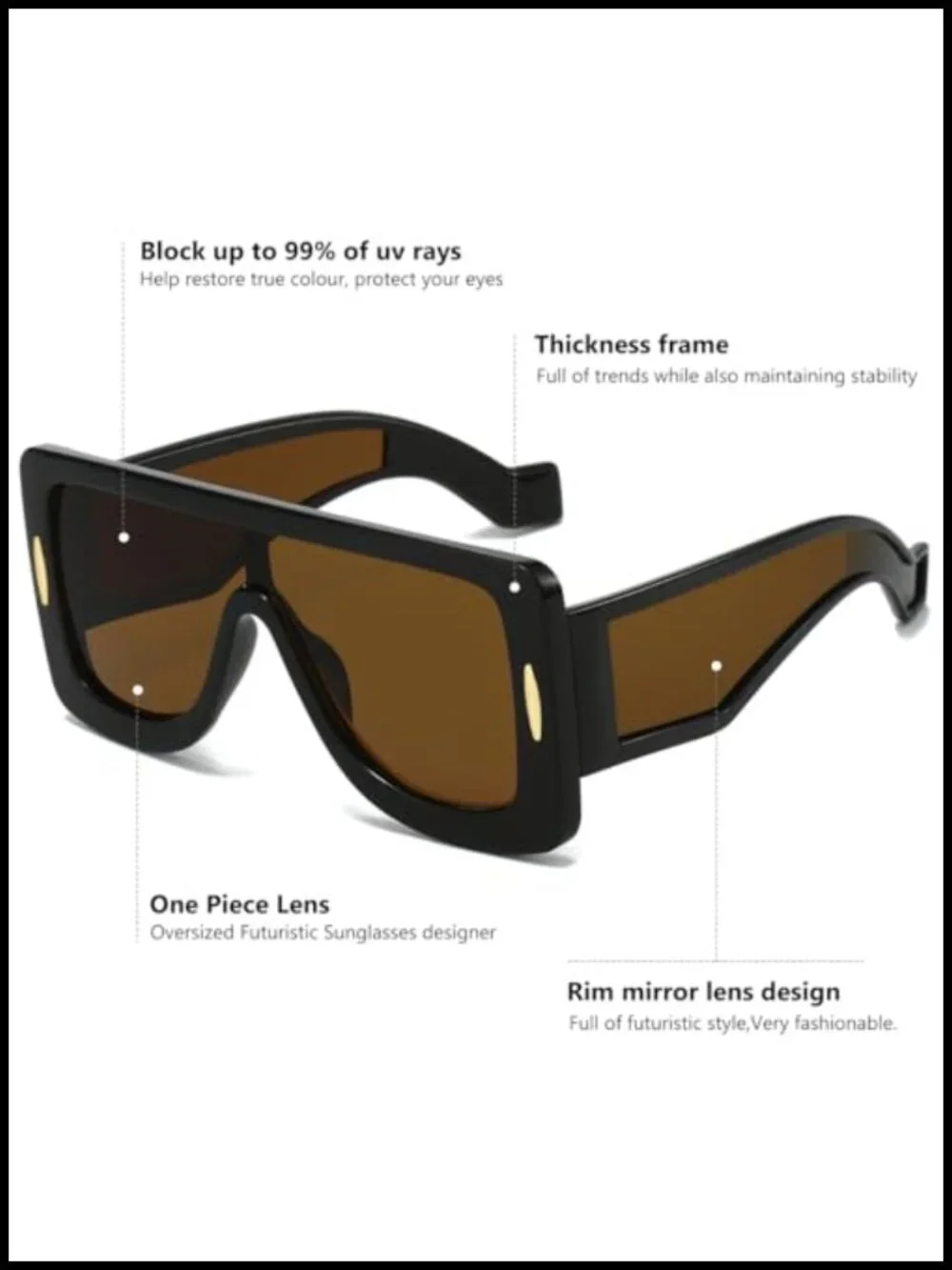 Oversized Shield Sunglasses UV400 Protection Flat Top Fashion
